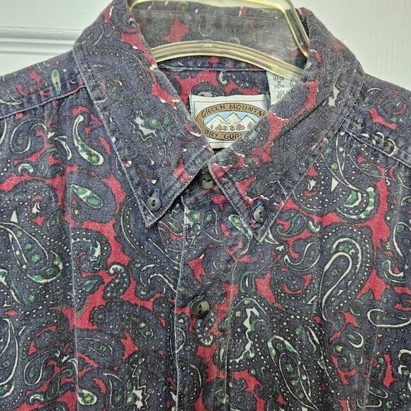 Green Mountain Dry‎ Goods Men's Large Paisley Print Button Down Shirt VTG - Picture 3 of 6